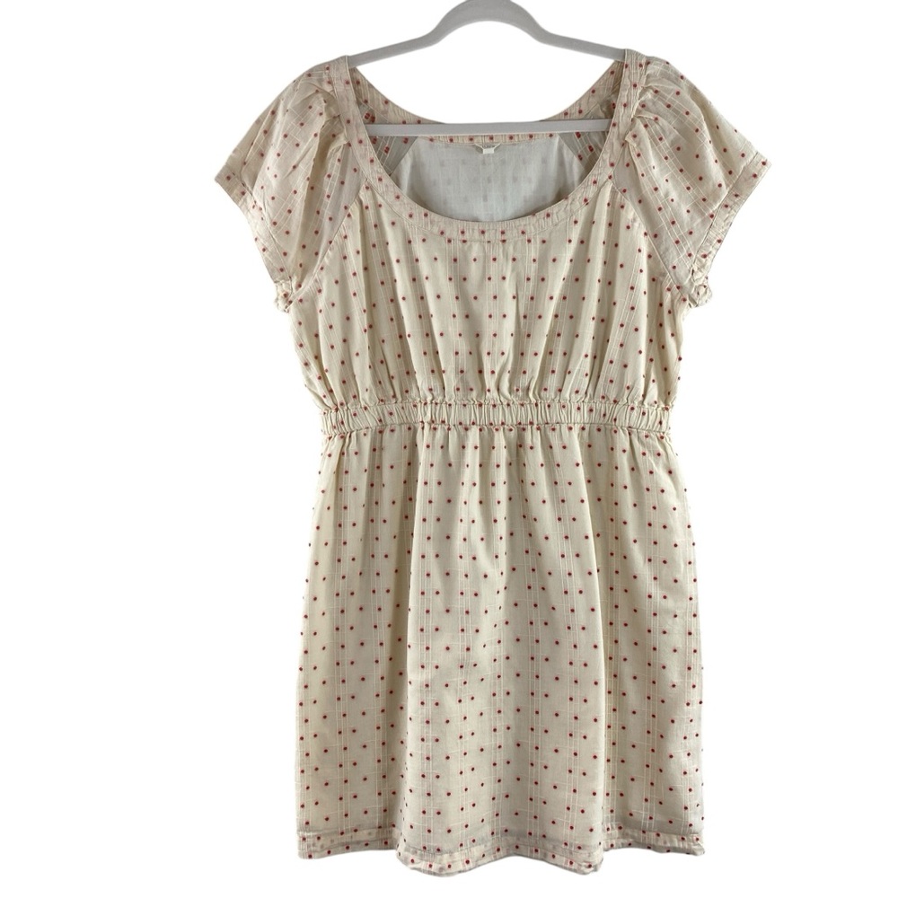 J. Crew Cream‎ Dress Red Polka Dot 100% Cotton Fully Lined Mini Dress Sz M